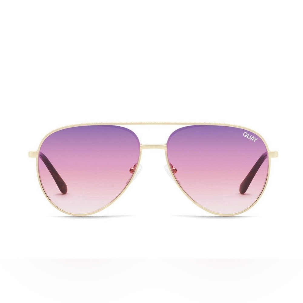 Quay Australia Gold Frame Aviator Sunglasses in Pink-Purple Gradient